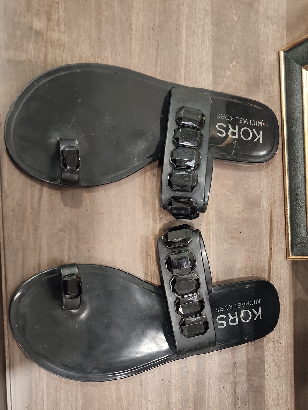 Michael Kors Black Jeweled Toe-Loop Slide Sandals